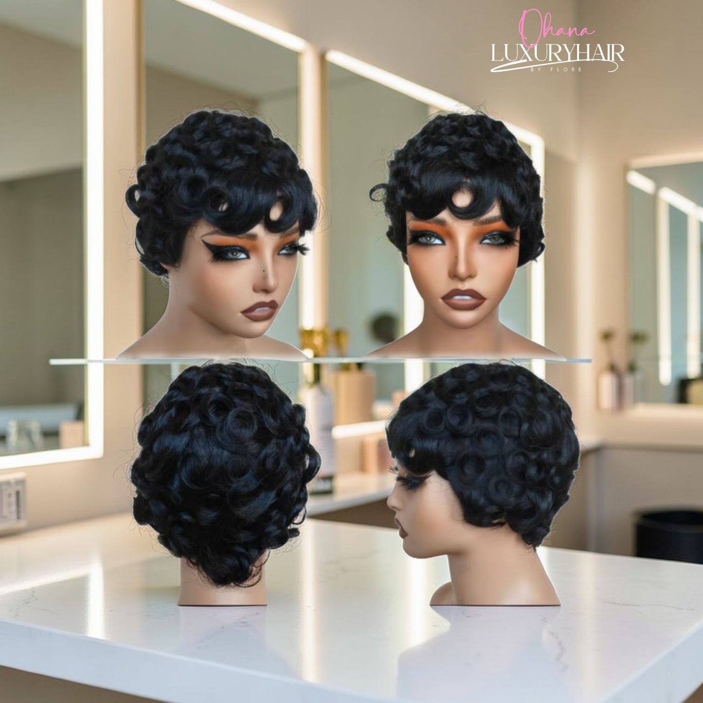 Tchioma-Perruque Pixie Noire Effet Naturel