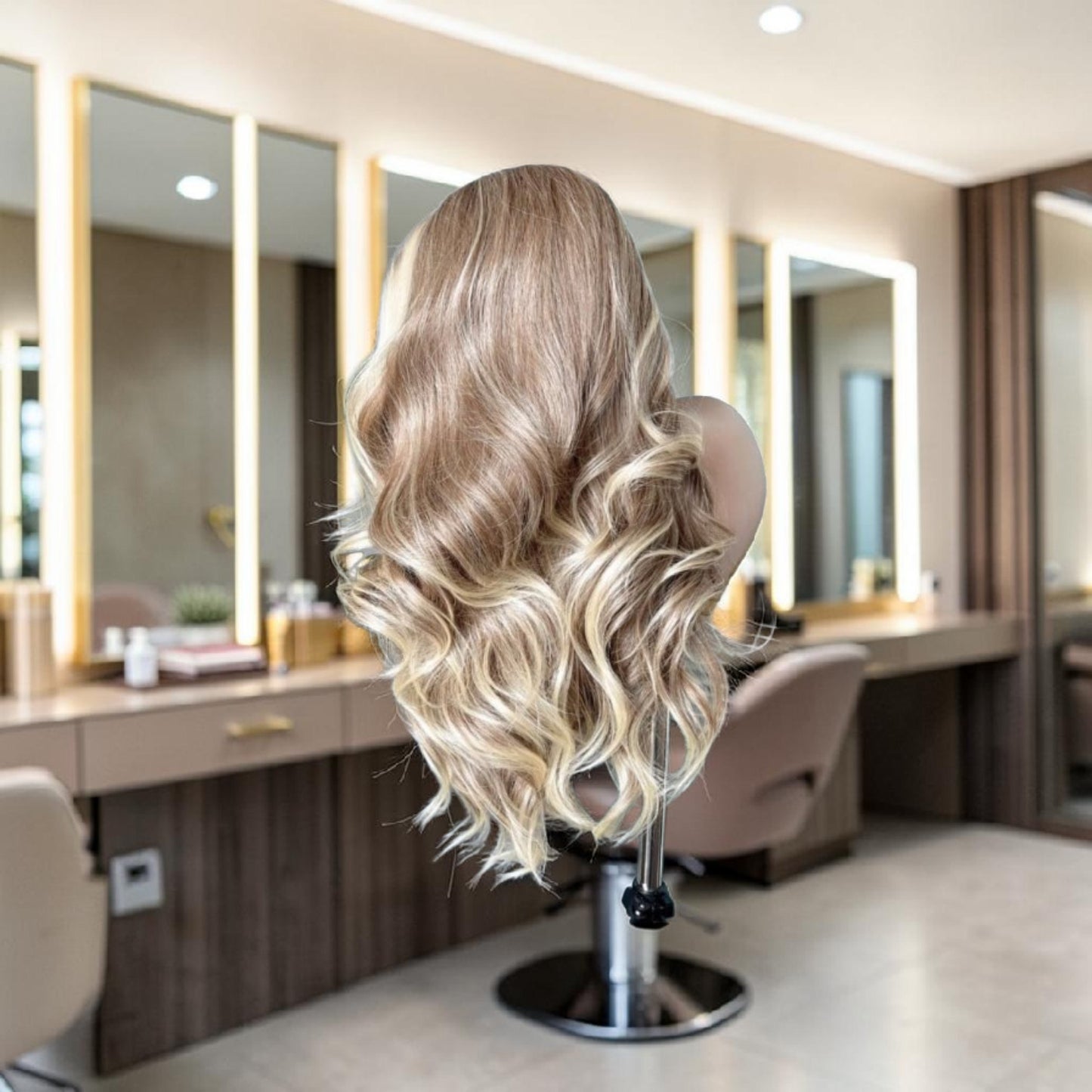 Elena-Perruque blond Balayage ondulée
