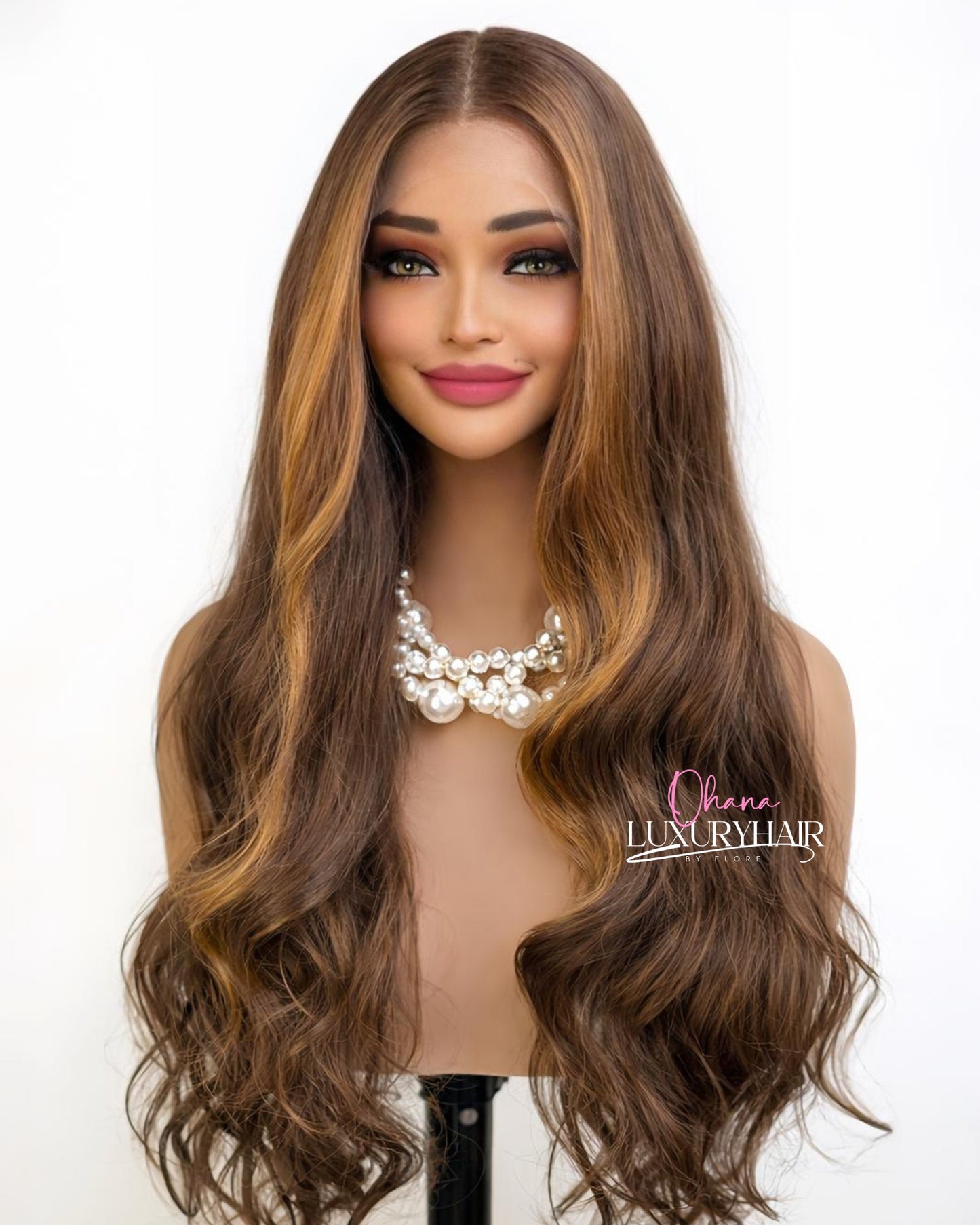 Perruque Chelsy – Brun Caramel Long Ondulé Effet Balayage