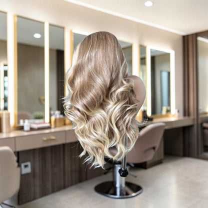 Elena-Perruque blond Balayage ondulée