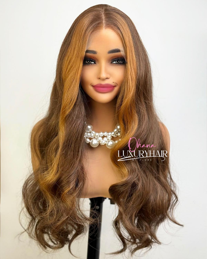 Perruque Chelsy – Brun Caramel Long Ondulé Effet Balayage