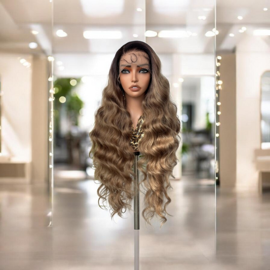 Sofia –Perruque Ondulée dorée-Effet Glamour